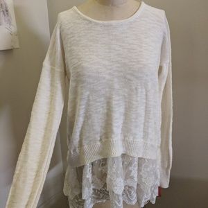 NEW Sweater with Layered Lace Trim